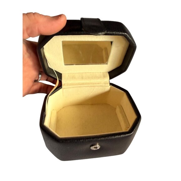 Black Faux Leather Jewelry Box With Mirror & Initial E Monogram - Travel Size 5" - Picture 2 of 9